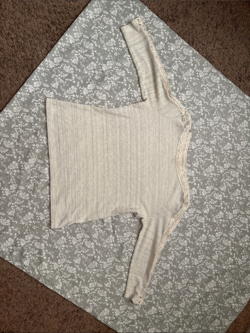 Champs Cream Ribbed Boat Neck 3/4 Long Sleeve Top